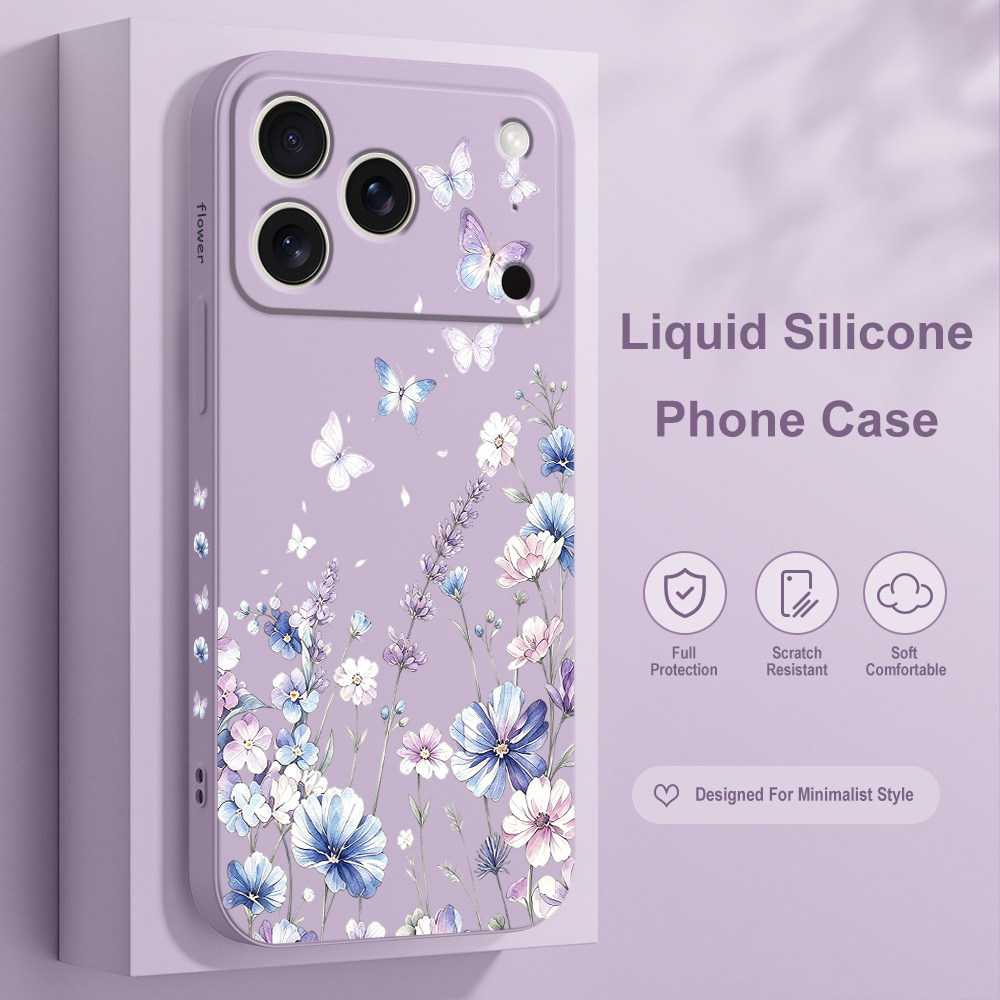 Silicone Liquid Case - Lily Butterfly Phone Case For iPhone