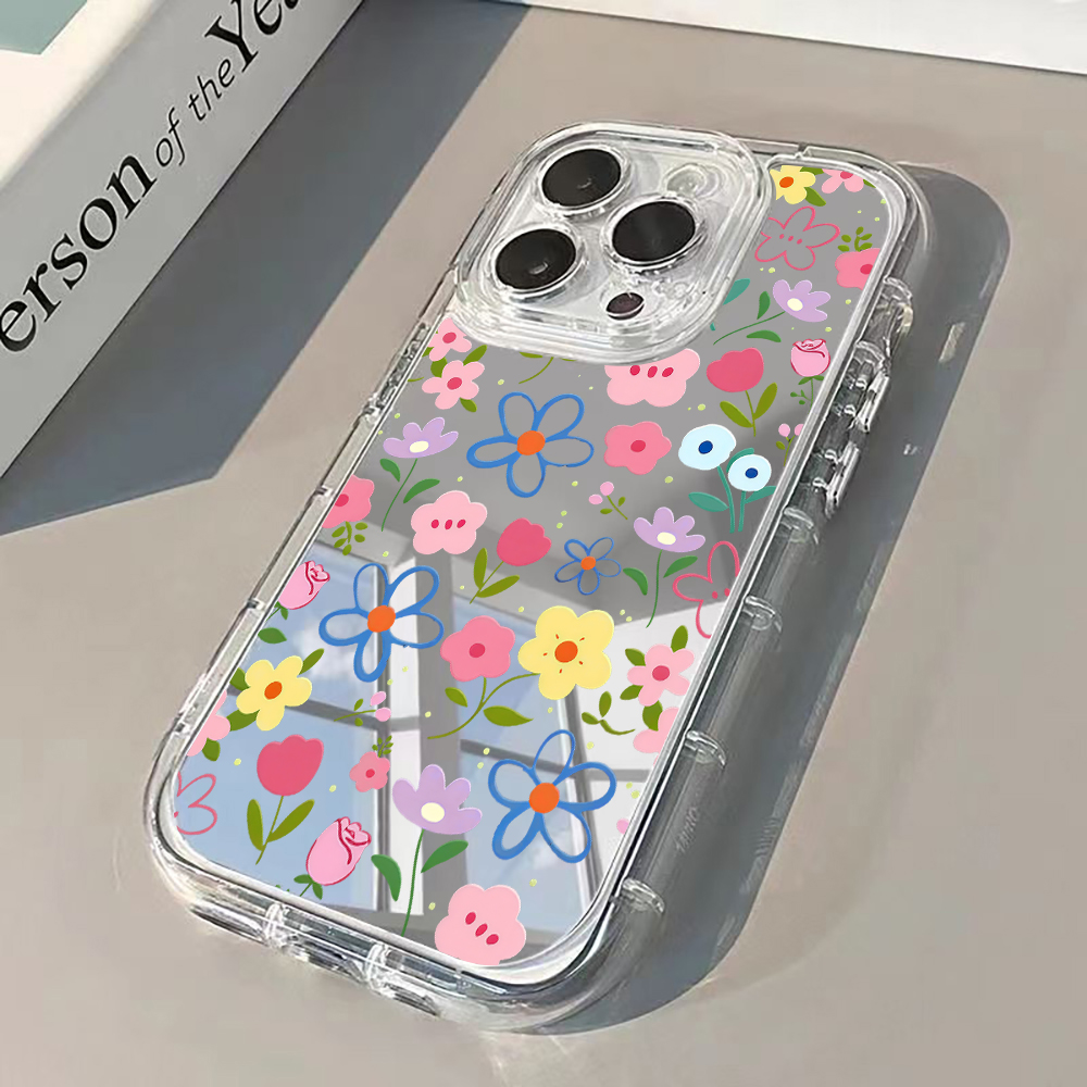 Phone Cases Bulk - Korean Ins Style Floral Silver Mirror