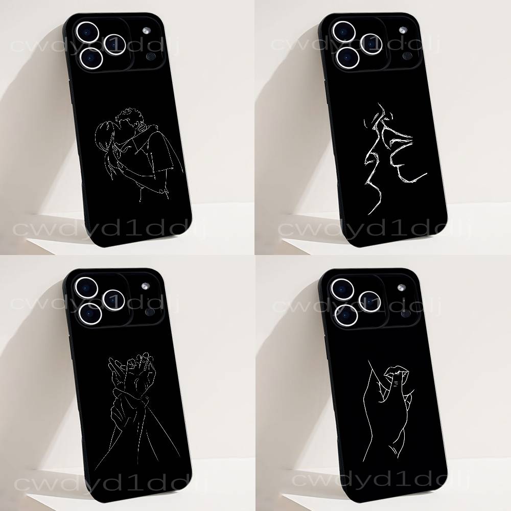 Phone Cases That Fit Iphone 16E - Minimalist Line Couple Hands Phone Case