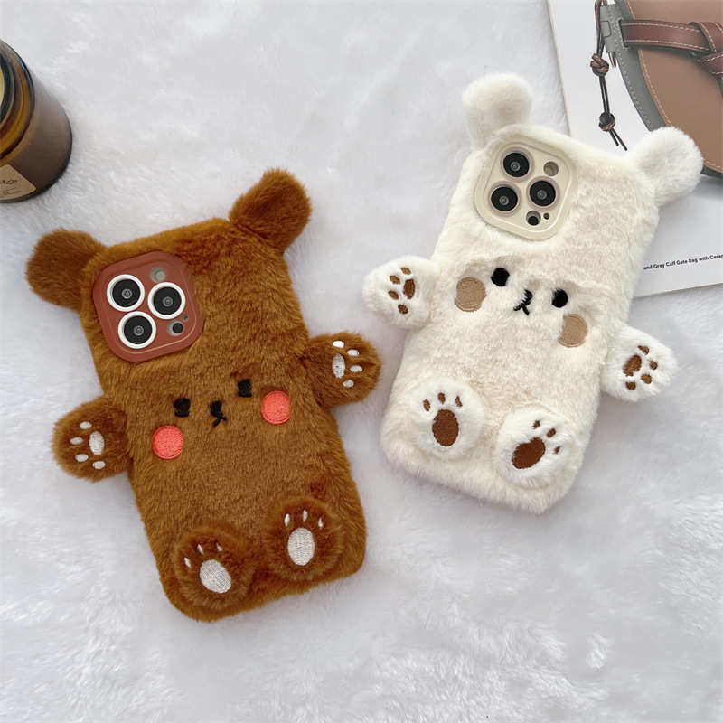Korean 3D Cartoon Bear Fluffy  - Phone Cases For Iphone 15 ulasan dan harga