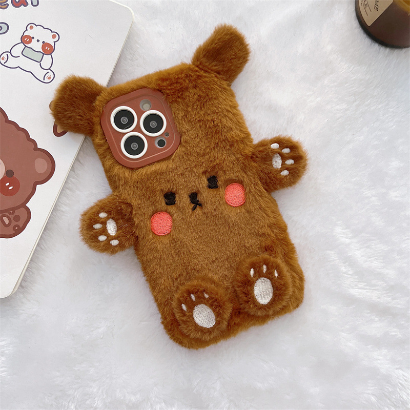Korean 3D Cartoon Bear Fluffy  - Phone Cases For Iphone 15 ulasan dan harga