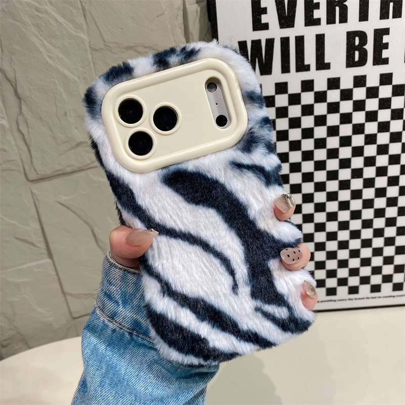 Luxury Zebra Pattern Fluffy Pl - Phone Cases For Iphone 15 ulasan dan harga