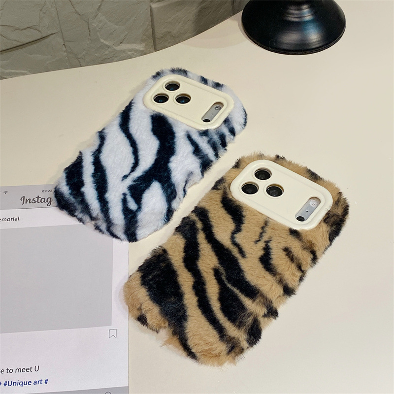 Luxury Zebra Pattern Fluffy Pl - Phone Cases For Iphone 15 ulasan dan harga