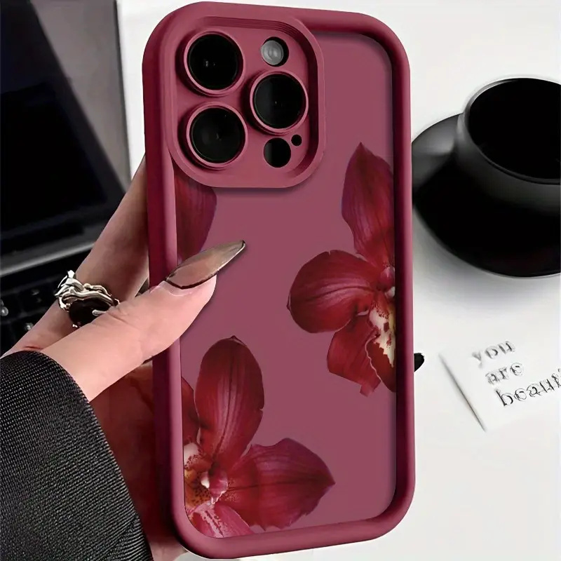 Wine Red Orchid Flower Pattern - Phone Cases Mous ulasan dan harga